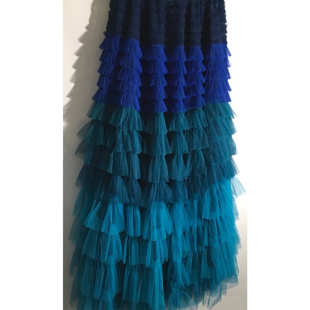 Beulah Style Women's Size Medium Blue Teal Mesh Layered Tiered Ruffle Skirt - Picture 5 of 7